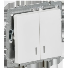 BRITE Выключатель 2-клавишный с индикацией 10А безвинтовое крепление ВС11-2-1-БрАБ арктический белый IEK