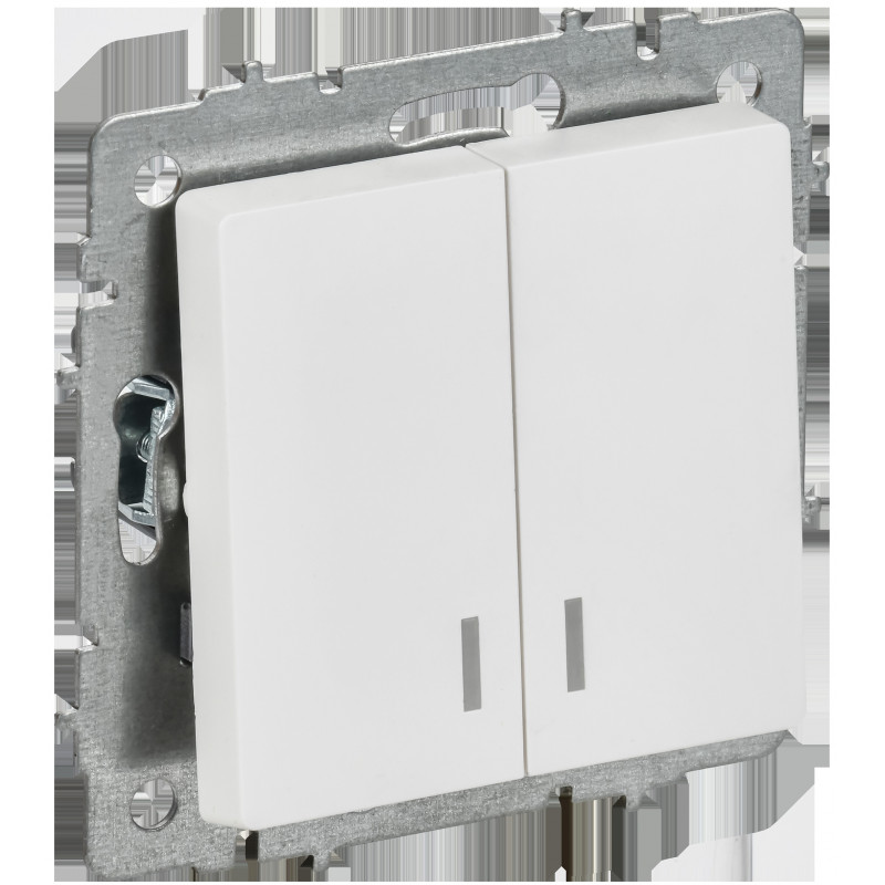 BRITE Выключатель 2-клавишный с индикацией 10А безвинтовое крепление ВС11-2-1-БрАБ арктический белый IEK