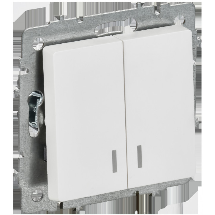 BRITE Выключатель 2-клавишный с индикацией 10А безвинтовое крепление ВС11-2-1-БрАБ арктический белый IEK