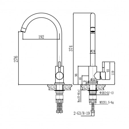 Смеситель для кухни с высоким изливом пепельный нержав. сталь