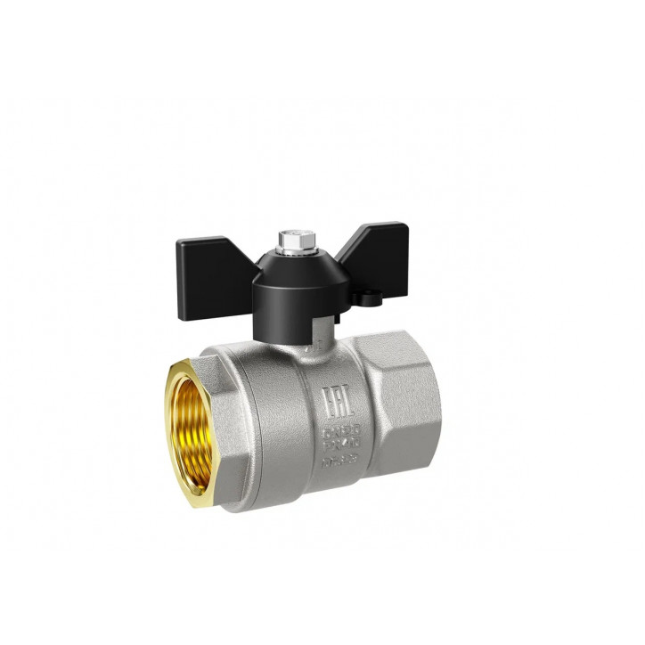 Кран шаровый латунный никелированный 11б27п1 Ду20 Ру40 (3/4') ВР/ВР бабочка