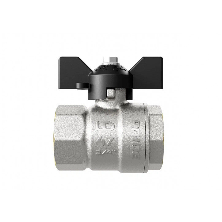 Кран шаровый латунный никелированный 11б27п1 Ду20 Ру40 (3/4') ВР/ВР бабочка