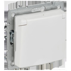 BRITE Розетка 1-местная с заземлением с защитными шторками и крышкой 16А IP44 РСбш10-3-44-БрАБ арктический белый IEK