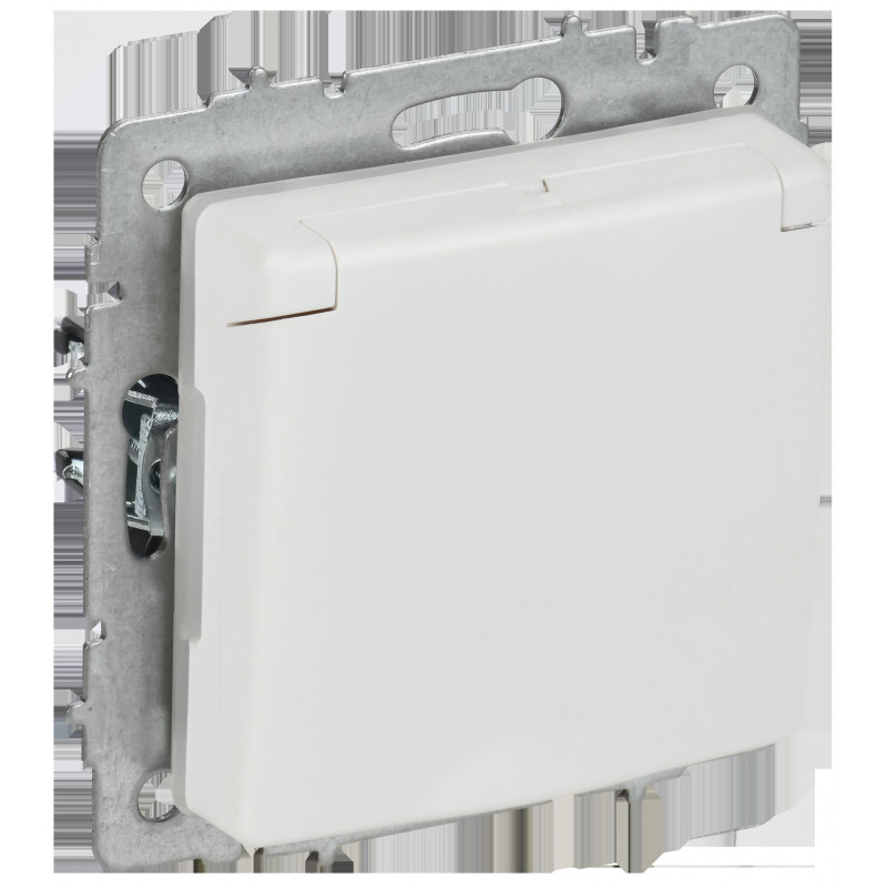 BRITE Розетка 1-местная с заземлением с защитными шторками и крышкой 16А IP44 РСбш10-3-44-БрАБ арктический белый IEK