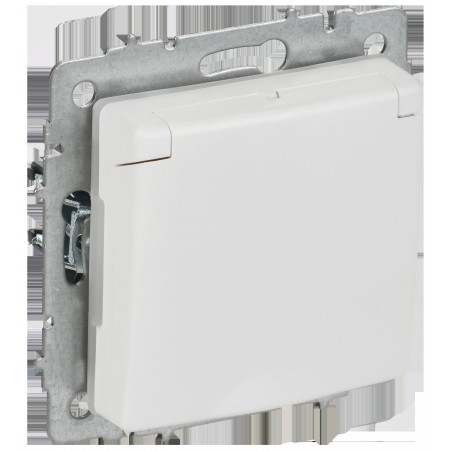 BRITE Розетка 1-местная с заземлением с защитными шторками и крышкой 16А IP44 РСбш10-3-44-БрАБ арктический белый IEK