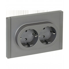 FORTE@PIANO Розетка 2-местная с заземлением без защитных шторок безвинтовое крепление 16А FP524 сталь IEK