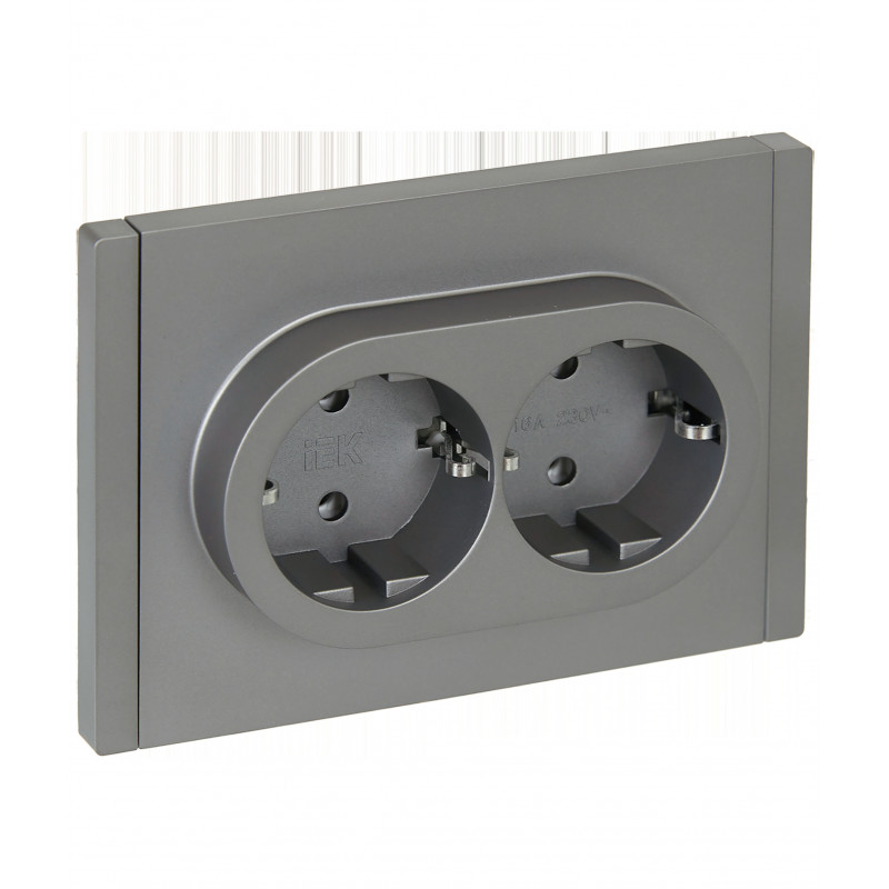 FORTE@PIANO Розетка 2-местная с заземлением без защитных шторок безвинтовое крепление 16А FP524 сталь IEK
