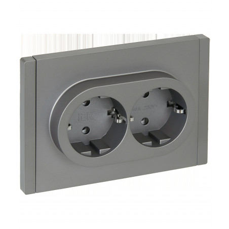 FORTE@PIANO Розетка 2-местная с заземлением без защитных шторок безвинтовое крепление 16А FP524 сталь IEK