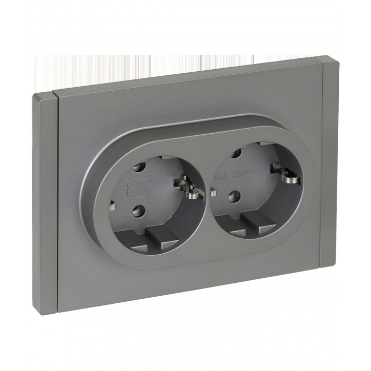FORTE@PIANO Розетка 2-местная с заземлением без защитных шторок безвинтовое крепление 16А FP524 сталь IEK