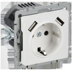 BRITE Розетка 1-местная с заземлением с защитными шторками 16А с USB A+A 5В 2,1А РЮш10-1-БрАБ арктический белый IEK