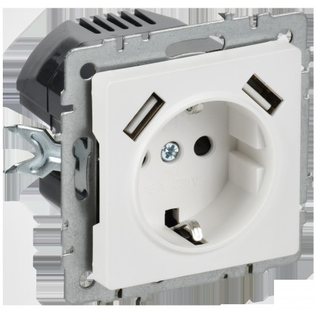 BRITE Розетка 1-местная с заземлением с защитными шторками 16А с USB A+A 5В 2,1А РЮш10-1-БрАБ арктический белый IEK