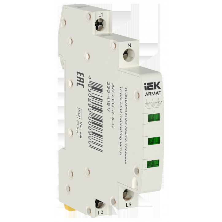 ARMAT Лампа индикаторная тройная LED 230-415В AC зеленая IEK ARMAT Лампа индикаторная тройная LED 230-415В AC зеленая IEK