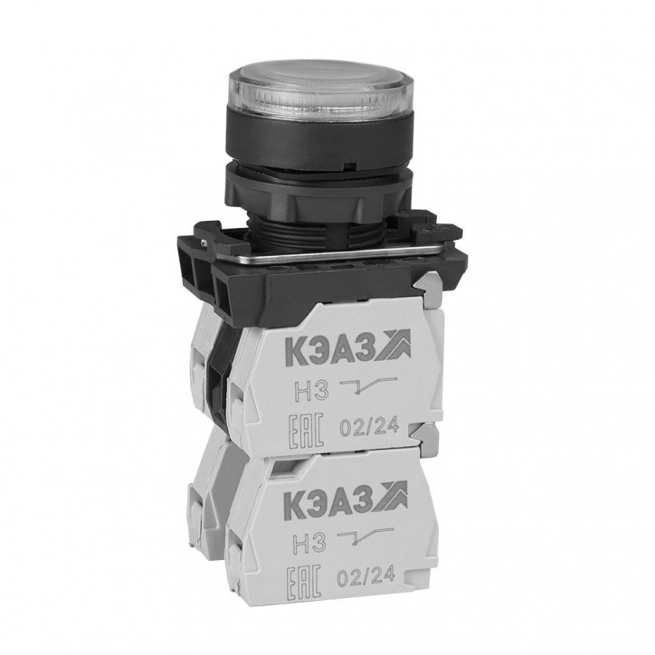 Кнопка КМЕ4111мЛ-24В-белый-1но+1нз-цилиндр-индикатор-IP40-КЭАЗ