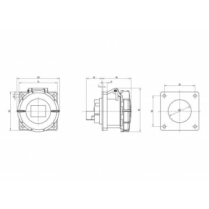 Розетка скрытой установки IP67 32A 2P+E 230В Розетка скрытой установки IP67 32A 2P+E 230В