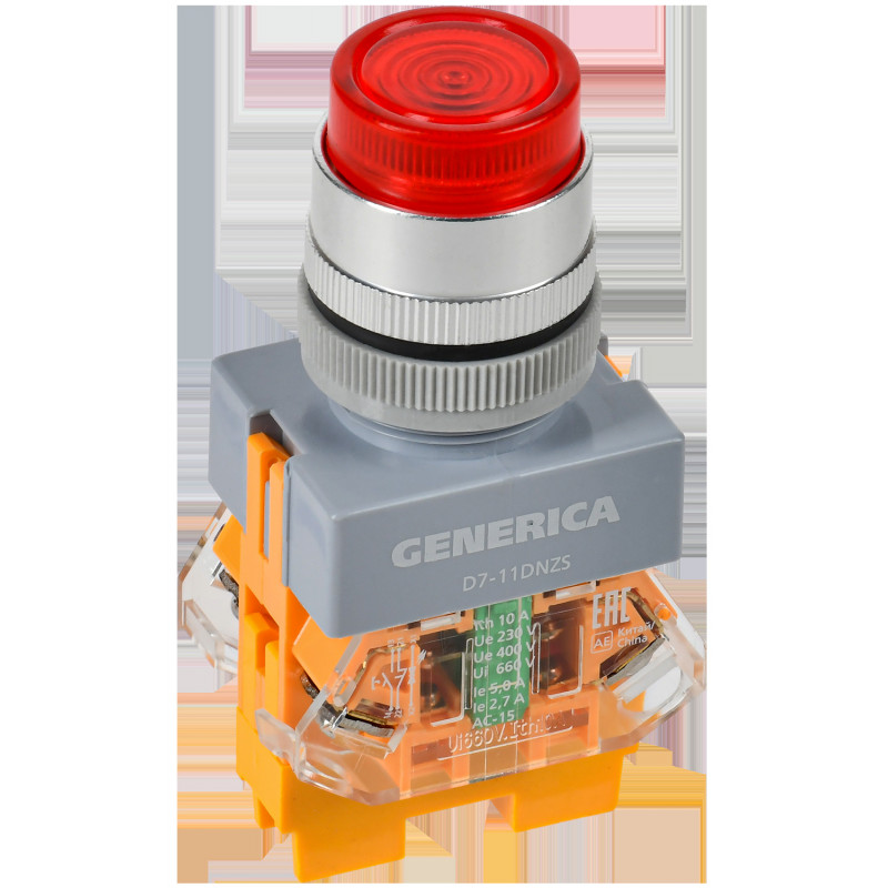 Кнопка D7-11DNZS d-22мм 1з+1р с подсв. и фикс. кр. GENERICA