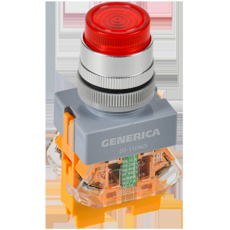 Кнопка D7-11DNZS d-22мм 1з+1р с подсв. и фикс. кр. GENERICA