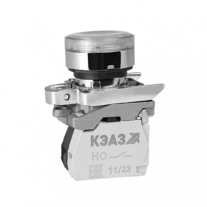 Кнопка КМЕ4511мЛС-220В-белый-1но+1нз-цилиндр-индикатор-IP54-КЭАЗ