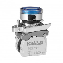 Кнопка КМЕ4511мЛС-24В-синий-1но+1нз-цилиндр-индикатор-IP54-КЭАЗ