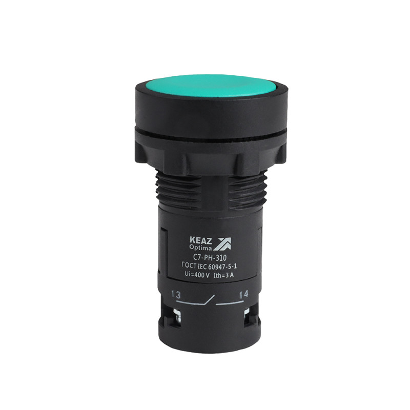 Кнопка с фиксацией OptiSignal Compact D22 C7-PH-301 зеленая 1НЗ XB7NH32