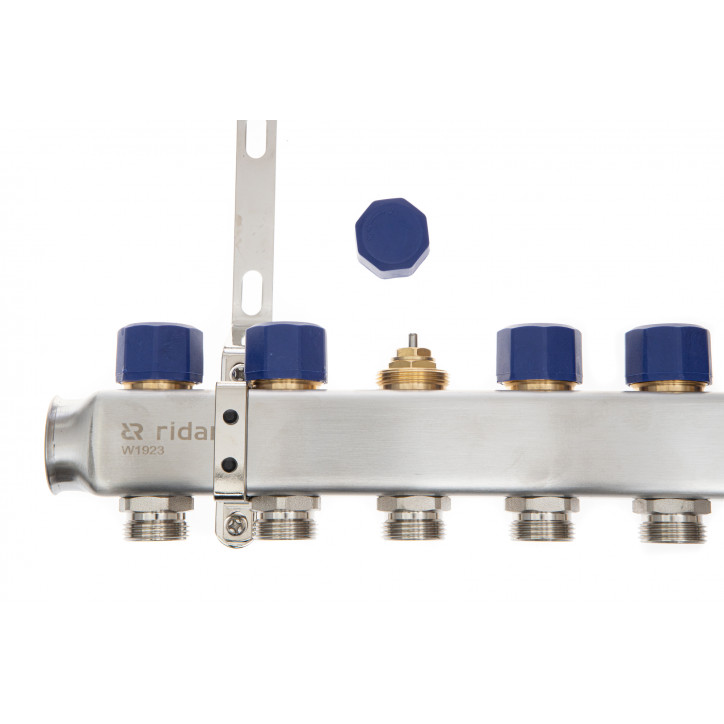 Коллекторная группа SSM-10R set 10 контуров 1'X3/4' с термостатическими клапанами и кронштейнами
