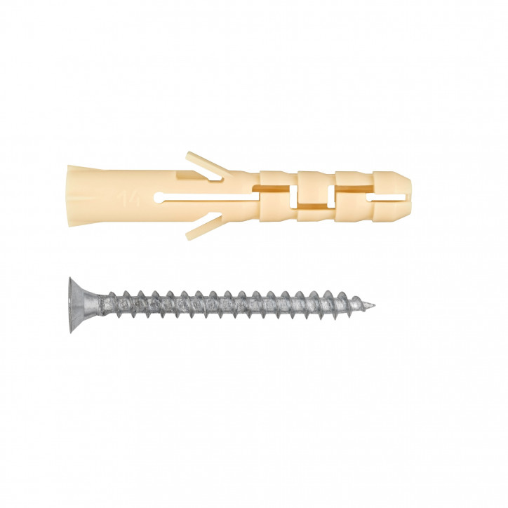 Дюбель распорный PND M 6x40 нейлоновый c шурупом 4x50 (70 шт.) Дюбель распорный PND M 6x40 нейлоновый c шурупом 4x50 (70 шт.)