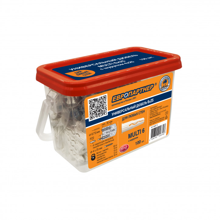 Дюбель универсальный MULTI plug 6х25 нейлоновый с шурупом 4x25 (100 шт.) Дюбель универсальный MULTI plug 6х25 нейлоновый с шурупом 4x25 (100 шт.)