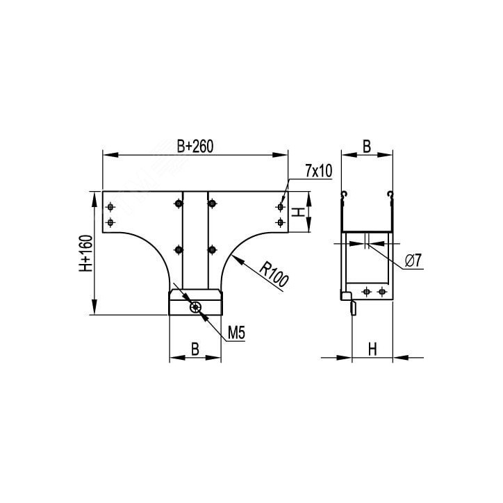 Ответвитель TDS T-образный вертикальный универсальный основание 100 H50 крепежные элементы и соединительные пластины Ответвитель TDS T-образный вертикальный универсальный основание 100 H50 крепежные элементы и соединительные пластины