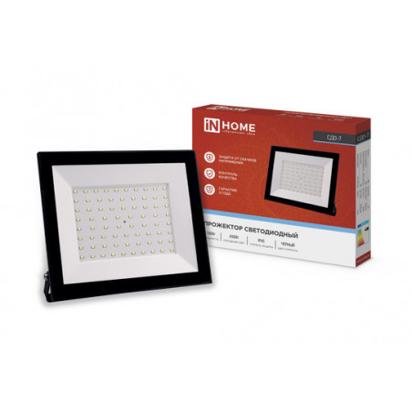 Прожектор светодиодный СДО-7 100Вт 6500К IP65 черный IN HOME