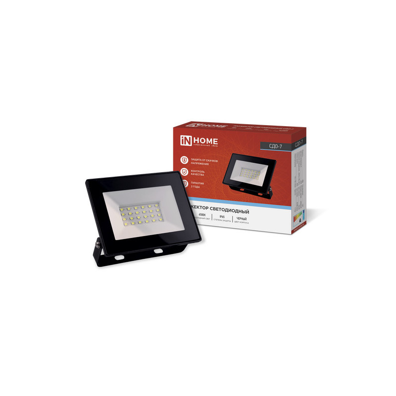 Прожектор светодиодный СДО-7 30Вт 6500К IP65 черный IN HOME