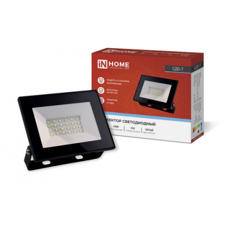 Прожектор светодиодный СДО-7 30Вт 6500К IP65 черный IN HOME