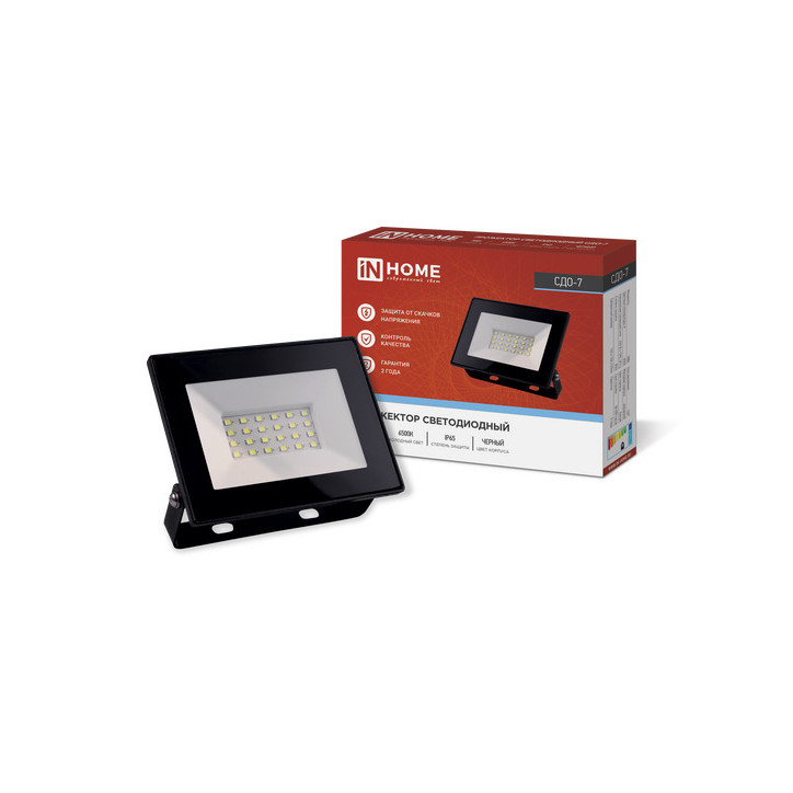 Прожектор светодиодный СДО-7 30Вт 6500К IP65 черный IN HOME