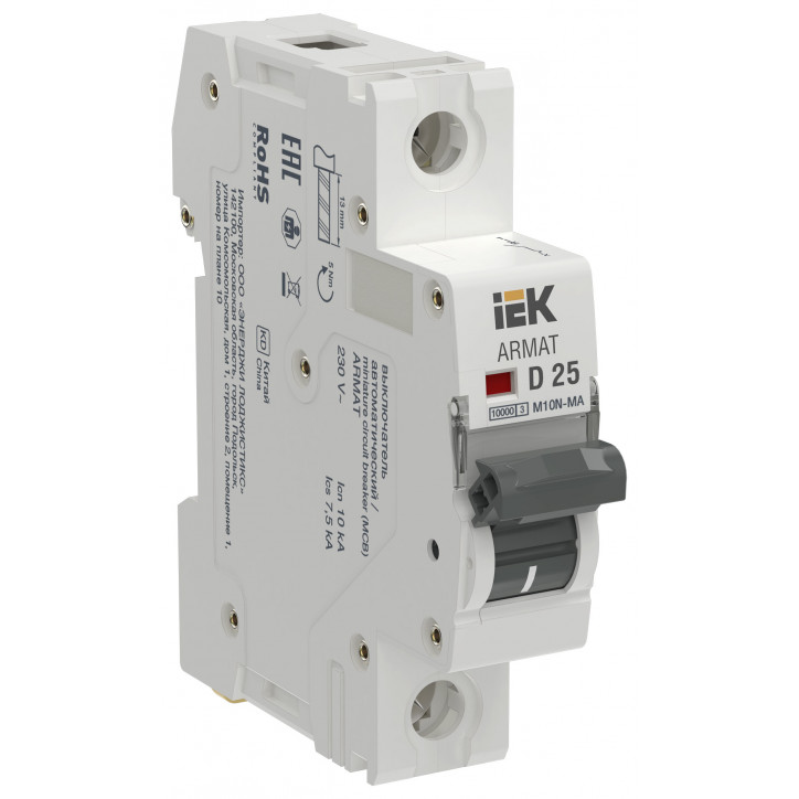 ARMAT Автоматический выключатель без теплового расцепителя M10N-MA 1P D 25А IEK ARMAT Автоматический выключатель без теплового расцепителя M10N-MA 1P D 25А IEK