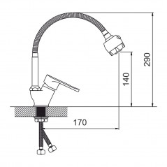 Смеситель для кухни шаровый с гибким регулирующим изливом двух-режимным аэратором гайка