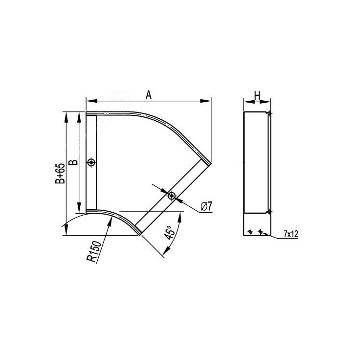 Угол CPO 45 горизонтальный 45 градусов 500х50 в комплекте с крепежными элементами и соединительными пластинами