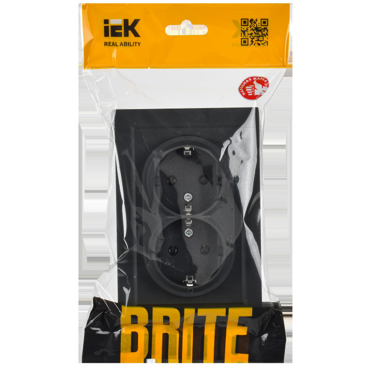BRITE Розетка двойная с заземлением без защитных шторок 16А в сборе РС12-3-БрГ графит