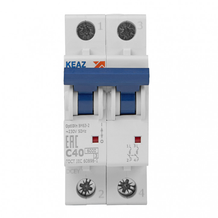 Выключатель автоматический двухполюсный 40А C 6кА AC OptiDin BM63-2C40-УХЛ3 Выключатель автоматический двухполюсный 40А C 6кА AC OptiDin BM63-2C40-УХЛ3