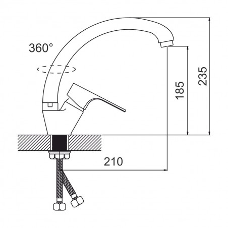 Смеситель для кухни шаровый, с высоким изливом, крепеж гайка цвет коричнево-бежевый