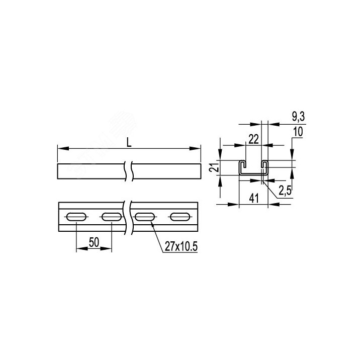 Профиль C-образный 41х21 L6000 толщина 2.5мм горячеоцинкованный