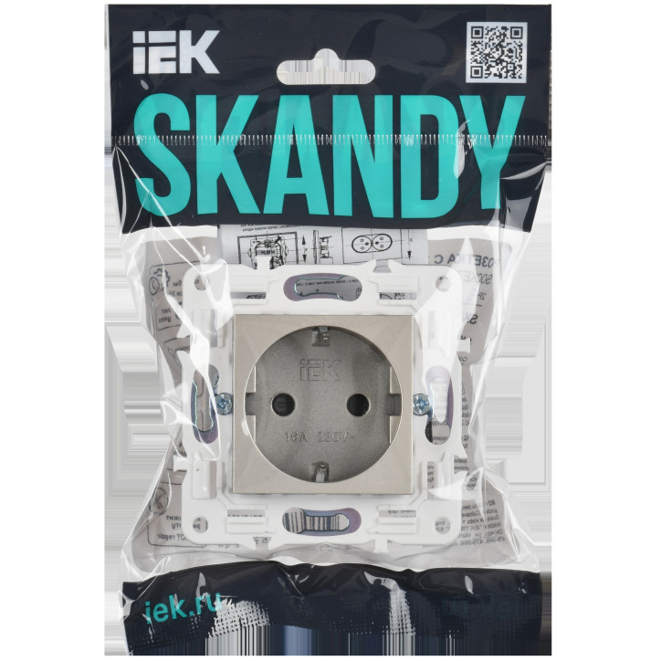 SKANDY Розетка с заземлением с защитными шторками 16А безвинтовое крепление SK-R06Sh шампань IEK