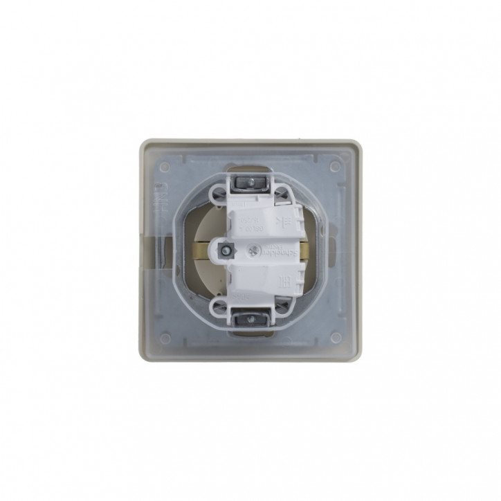 GLOSSA Розетка с заземлением со шторками с крышкой бежевая в сборе IP44