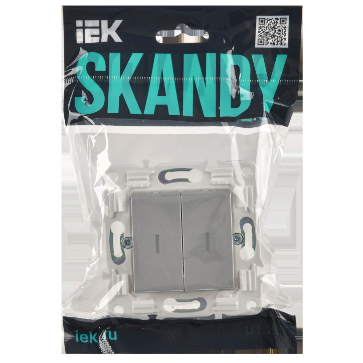 SKANDY Выключатель 2-клавишный проходной с индикацией 10А SK-V10S серебряный IEK