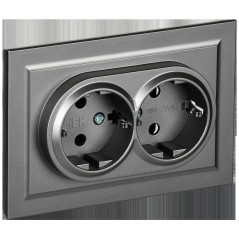BRITE Розетка двойная с заземлением без защитных шторок 16А в сборе РС12-3-БрС сталь