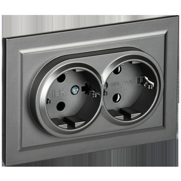 BRITE Розетка двойная с заземлением без защитных шторок 16А в сборе РС12-3-БрС сталь BRITE Розетка двойная с заземлением без защитных шторок 16А в сборе РС12-3-БрС сталь