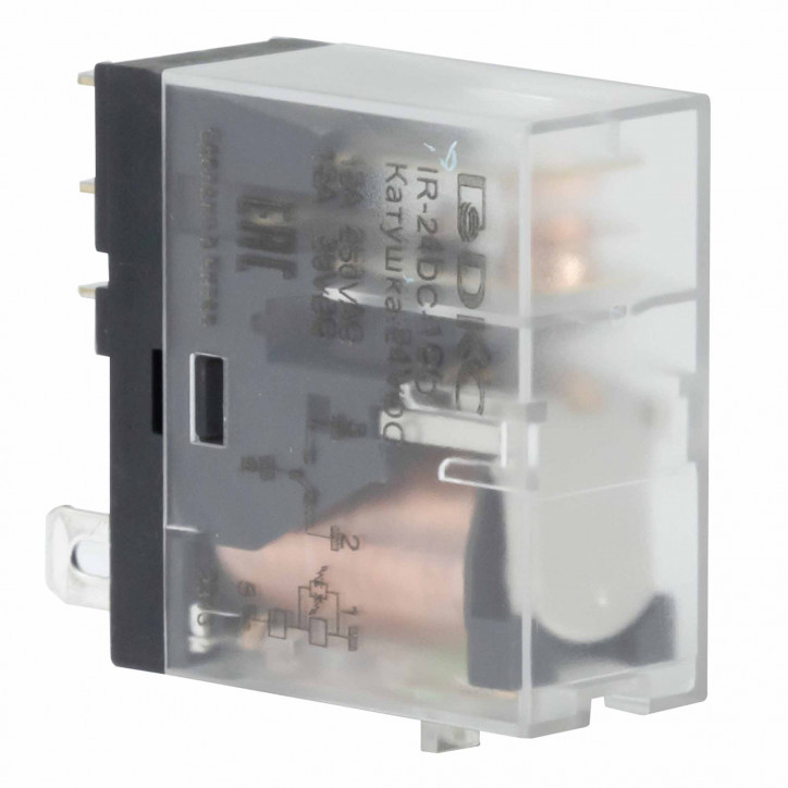 Реле миниатюрное промышленное, 1CO, ком. ток 12А, AgSnO2, напряжение 24V DC, опция: светодиод Реле миниатюрное промышленное, 1CO, ком. ток 12А, AgSnO2, напряжение 24V DC, опция: светодиод