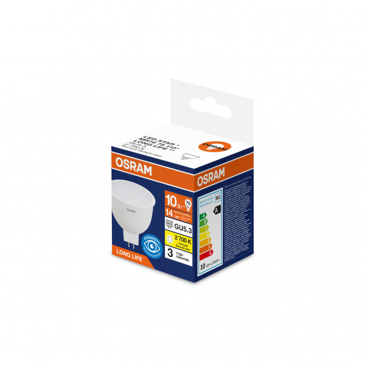 Лампа светодиодная 10Вт 1000Лм 2700К GU5.3 170-250В OSRAM LONG LIFE Лампа светодиодная 10Вт 1000Лм 2700К GU5.3 170-250В OSRAM LONG LIFE