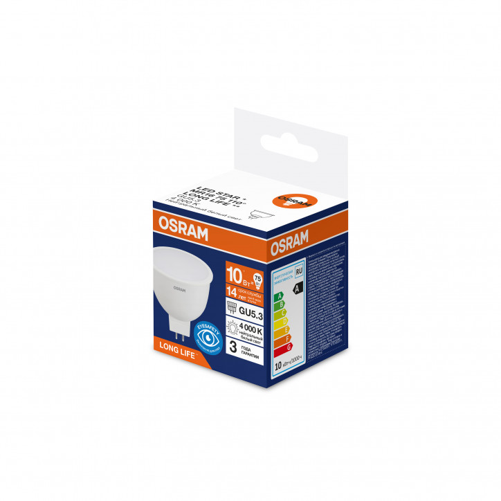 Лампа светодиодная 10Вт 1000Лм 4000К GU5.3 170-250В OSRAM LONG LIFE Лампа светодиодная 10Вт 1000Лм 4000К GU5.3 170-250В OSRAM LONG LIFE