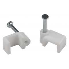 Скоба пластиковая крепежная плоская 9 мм белая NO-225-286 (10 шт/уп)