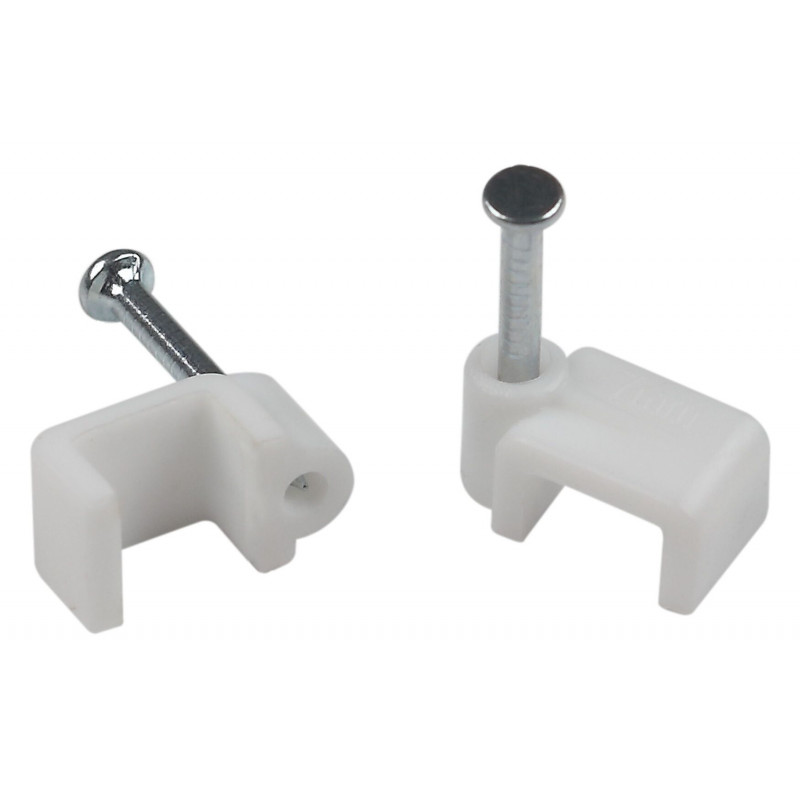 Скоба пластиковая крепежная плоская 9 мм белая NO-225-286 (10 шт/уп)