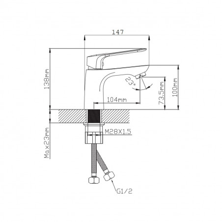 Смеситель для умывальника шаровый крепеж гайка, цвет серый матовый