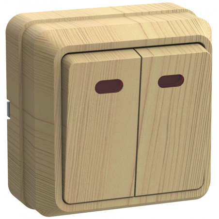 ОКТАВА Выключатель двухклавишный наружный сосна с индикацией 10А